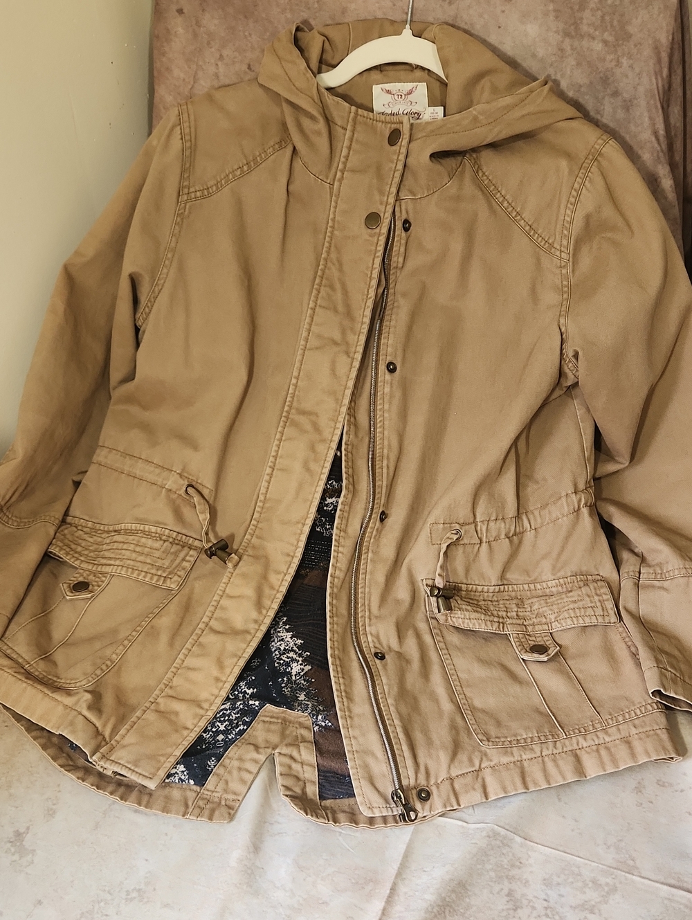 Faded Glory Tan Hooded Utility Jacket